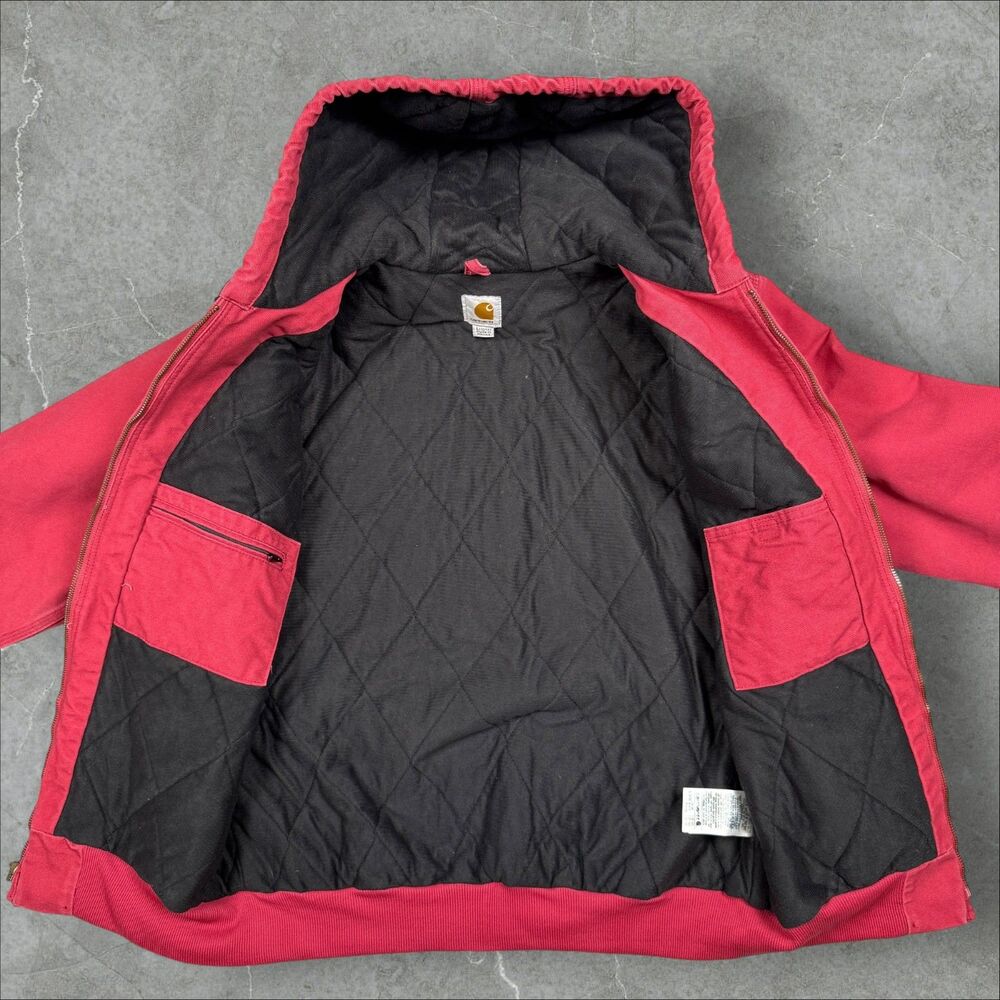 Carhartt WJ130 624 Rare Crab Apple Pink Quilted Hooded Canvas Active Jacket - Lg - Picture 3 of 8